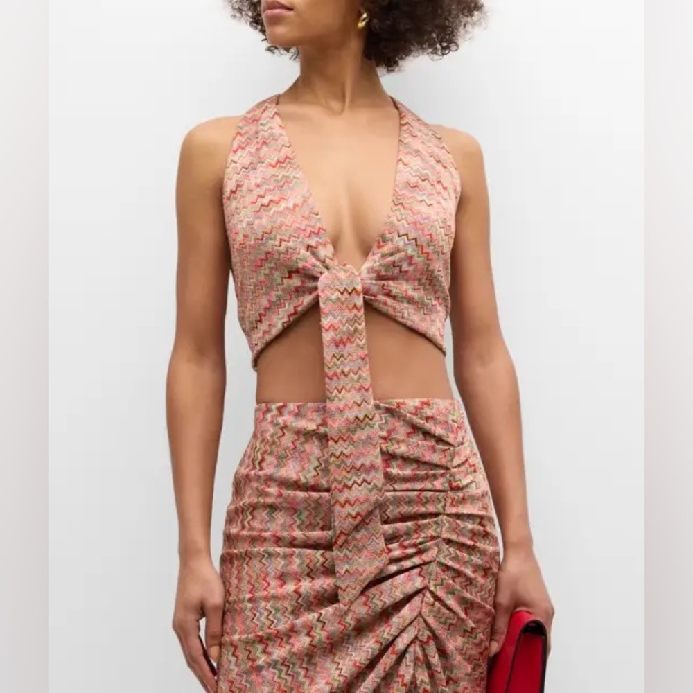 Ramy Brook NWT Shimmery Gertrude Chevron Sleeveless Tie Crop Top